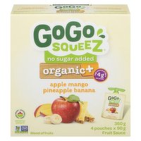 GoGo Squeez - Fruit Sauce, Organic+ Apple Mango Pineapple Banana, 4 Each