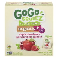 GoGo Squeez - Organic+ Fruit Sauce, Apple Strawberry Pomegranate Spinach, 4 Each