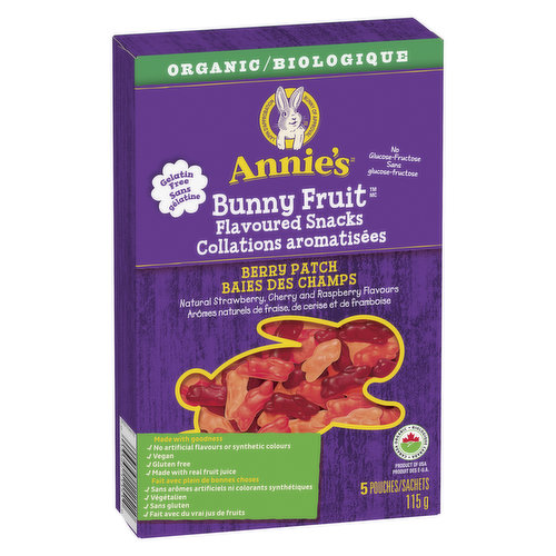5 Snack Pouches. Natural Strawberry, Cherry & Raspberry Flavours. No Artificial Colours. Vegan and Gelatin Free.