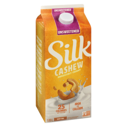 Silk Unsweetened Cashew Beverage is unbelievably creamy with 70% fewer calories than skim milk.1 Made with the special creaminess of cashews, it brings smooth flavour thats deliciously drinkable and great for recipes. Well raise a glass to that.