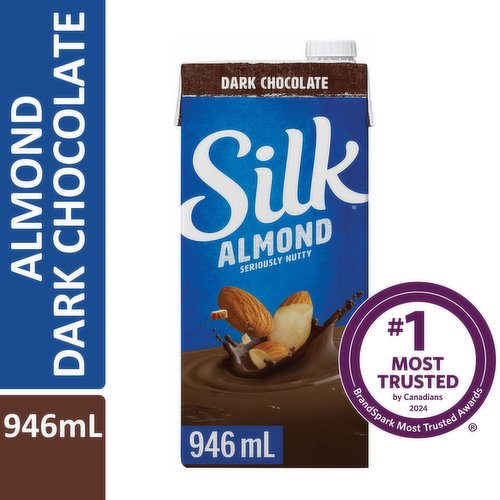 Introducing the answer to all your sweet tooth-aches. Combining the sweetness of dark chocolate with the strength of calcium, our Silk Dark Chocolate Almond Beverage is fortified and irresistible in any form  whether in a cold glass or chugged straight from the carton. Silk Chocolate contains as much calcium as dairy milk while 100% cholesterol-free, low in saturated fat and free of dairy, lactose, gluten, casein and carrageenan. It's verified by the Non-GMO Projects product verification program with no artificial colours or flavours.
