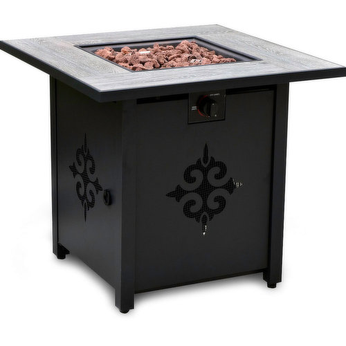 Perfect for Outdoor Recreation. 50,000 BTUheat output for efficient and functional outdoor heating. Durable steel construction, beautiful porcelin tile tabletop. Instant piezo lgnitio. Requires a 20lb propane tank ( propane tank not included). 28"x28"x24.2"H. Available for a limited time while quantities last.