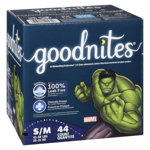 New Goodnites Underwear S/M Nighttime Bedwetting 33 Count Boys Hulk Size 6  - 8