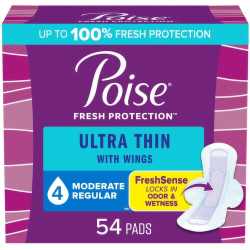 Poise - Ultra Thin Pads With Wings, Regular