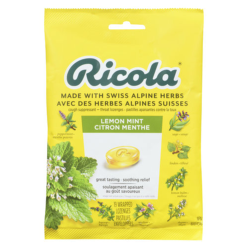 Lemon Mint is a Flavor Combination of the Ricola Original Herb Blend and Menthol, a Refreshing Lemony Taste. Offers Relief From the Discomfort of a Sore Throat as Well as Minor Throat Irritation.