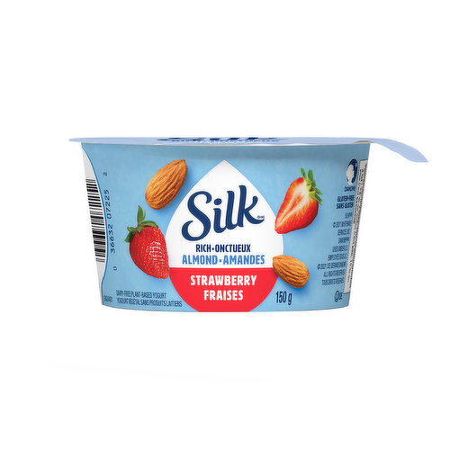 Try our almond strawberry flavor dairy-free yogurt-style! Without any dairy, lactose or GMO product, enjoy a delicious vegan dessert made with irresistible almonds. Delightfully smooth with a bright, fruity taste  were savouring every bite of our Strawberry Almond Yogurt style.