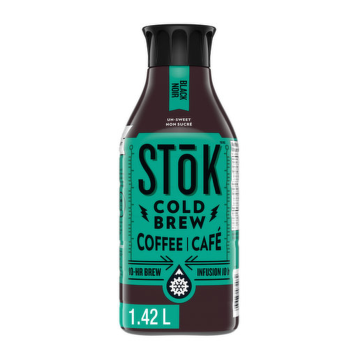 Take your favourite black cold brew coffee home with you in a larger 1.42L size. Bigger Bottle, but every bit as bold: Arabica based blend delivers a coffee-first flavour with no cream and no sugar. Just pure Stok-ness and majesticness. 100mg caffeine per serving with coffee grown by UTZ certified farmers.