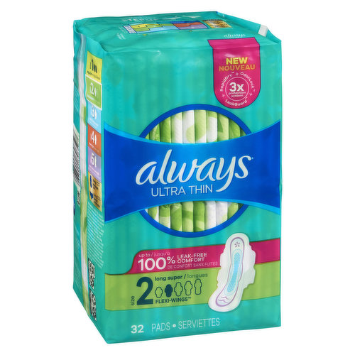 Always - Ultra Thin Pads - Long Super Size 2 Wings - Save-On-Foods