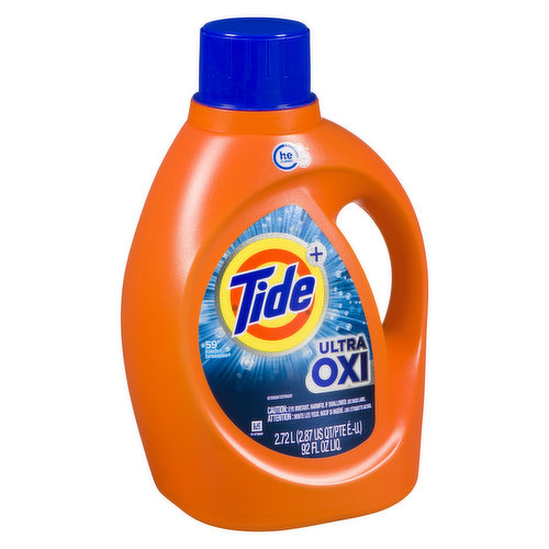 New Tide Ultra OXI liquid laundry detergent. Next-level stain fighting with 10x cleaning power features built-in pre-treaters to remove even the toughest stains. For use in all machine types.