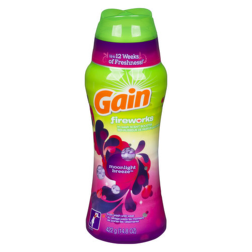 Gain fireworks are scent beads that give your clothes an extra boost of amazing Gain scent. Get up to 12 weeks* of amazing scent in every load of laundry with scent beads.