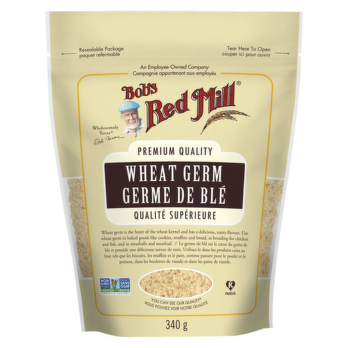 Wheat germ is the heart of the wheat kernel and has a delicious, nutty flavour. Use in baked goods like cookies, muffins and bread, as breading for chicken and fish, and in meatballs and meatloaf.
