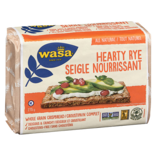 Thick, dark, extra crunchy slices with the robust flavor of 100% coarsely ground whole rye grain. Generously topped with naturally nutritious rye bran. 3g of fiber & only 50 calories per slice!