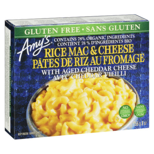 Gluten Free. Contains 79% Organic Ingredients. Made with Real Cheddar Cheese.