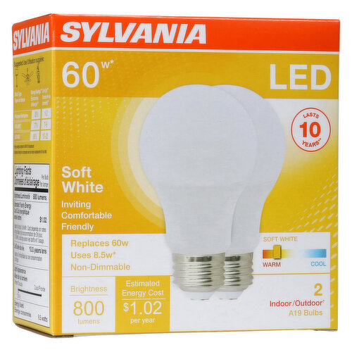 Sylvania - LED Soft White 60W Non-Dimmable A19 Bulbs