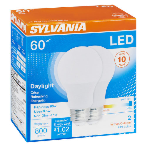 Sylvania - LED Daylight Cool 60W Non-Dimmable A19 Bulbs