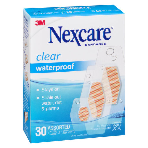 3M Nexcare water-resistant clear bandages 30 per box