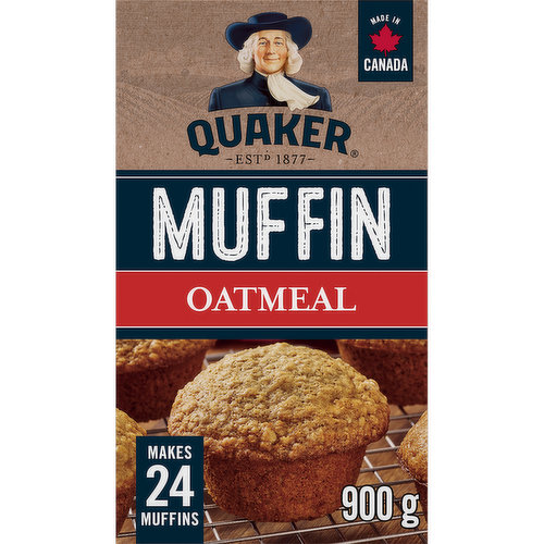 It's now even easier to tame your mid-afternoon hunger pangs. Made with whole grain Quaker Oats, Quaker Oatmeal Muffins make for the perfect midday snack. Reach for one of these easy-to-make muffins and send those tummy rumblings away for good. Makes 24 Muffins.