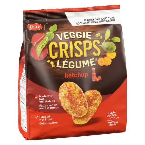 Made with the goodness of real vegetables like yellow and green peas, tomatoes, and carrots. Vegetables like these contain fibre, making them a nutritious snack. Enjoy the delicious flavour of Ketchup in every crispy bite. No artificial colours or flavours.