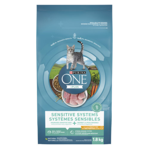 Purina ONE +Plus - Sensitive Systems Turkey, Dry Cat Food 1.8 kg