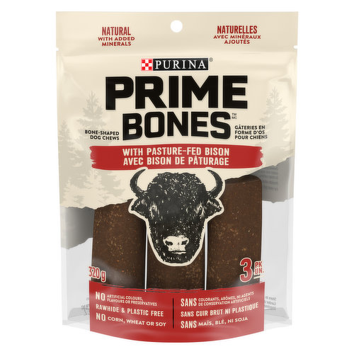 Purina Prime - Bones Dog Treats, Bison Bone-Shaped Dog Chews