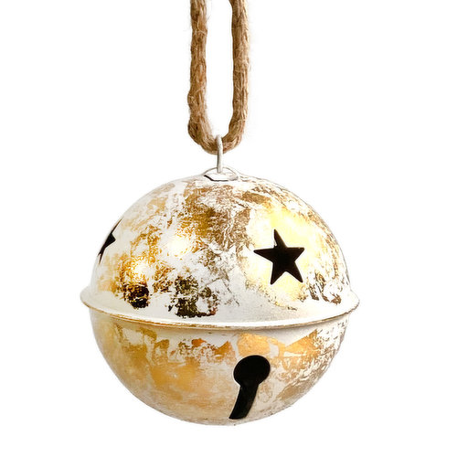Decoration - Metal Jingle Bell, Gold/White, 5.5inch