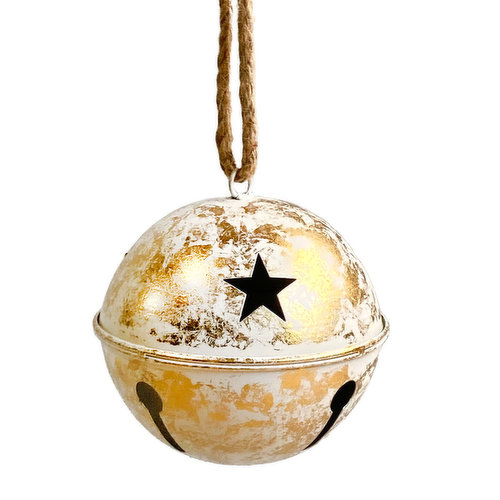 Decoration - Metal Jingle Bell, Gold/White, 6.5in