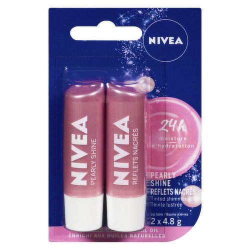 NIVEA Pearl & Shine lip balm provides long-lasting moisture to soften and condition lips, leaving your lips more beautiful than ever. The unique formula enriched with pearl and silk extracts, shea butter and natural avocado and jojoba oils instantly melts into your lips and keeps them moisturized for 24 hours. Enjoy beautiful shimmery and pleasantly soft lips!