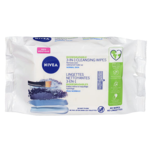 Cleanses thoroughly.3-in-1 biodegradable make-up remover wipes.Effectively removes even waterproof make-up.Cleanses, hydrates, and refreshes skin.Made from biodegradable plant-based tissue.