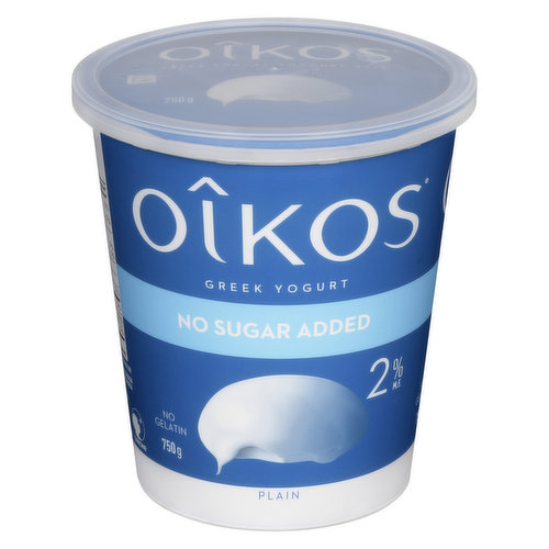Plain, yes as in plain and simply inspiring! Oikos 2% Greek Plain yogurt is the ideal solution to both your small cravings and elaborate recipes. Whether youre dreaming of a sweet or a salty snack, Oikos Greek plain yogurt is the tastiest answer! Velvety and smooth, its all of the pleasure and none of the fuss. Go on, let your creativity go wild. A nonfat canvas for your greatest ideas. Also available in 4% version, richer and creamier. Try it today.