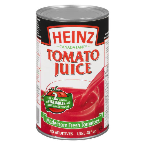 Contains only the juice of tomatoes & salt. There are no other ingredients. 1 Cup = 2 servings of vegetables & about 25mg of Lycopene.