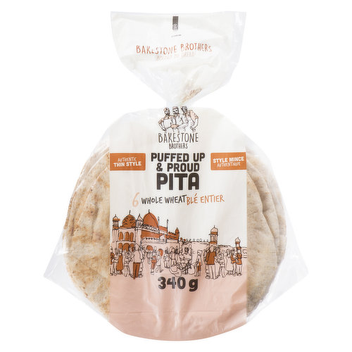 Bakestone Brothers - Puffed & Proud Pita Thin Style, Whole Wheat Small