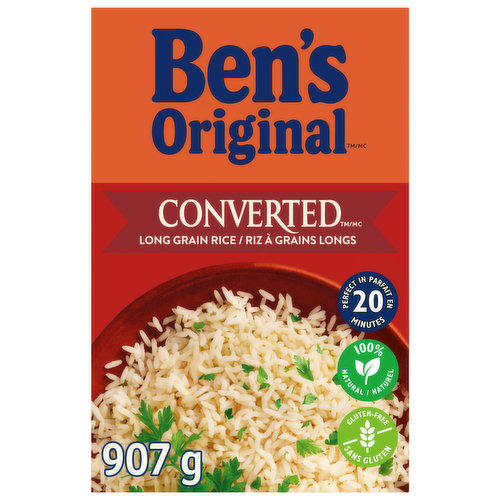 Classic and uncomplicated BEN'S ORIGINAL Parboiled CONVERTED Long Grain Rice, is ready to be added to any meal no matter how simple or elaborate. Always convenient, always delicious. Ready in 20 minutes, pair BEN'S ORIGINAL with your favourite vegetables & protein for an easy-to-make and complete meal. For your next dinner recipe, try some of our other dry rice items like BEN'S ORIGINAL Basmati or BEN'S ORIGINAL Wholegrain Brown Rice.<ul><li>Gluten-Free</li><li>Ready in 20 minutes</li><li>100% Natural</li></ul>