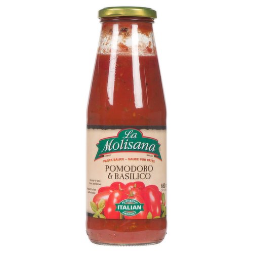 Ready to use tomato & basil pasta sauce. Heat & serve. Product of Italy.