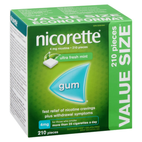 Can significantly help your chances of stopping smoking successfully versus willpower alone. Gum acts fast to help you deal with cravings. 210 pieces