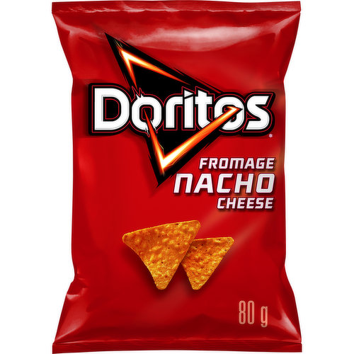 Bite into the cheesy goodness of Doritos Nacho Cheese flavoured tortilla chips for a tastebud-shattering crunch. With Doritos Nacho Cheese flavoured tortilla chips every crunchy bite is packed with a burst of bold, cheesy flavour.