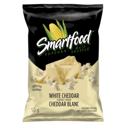 Enjoy all the delicious flavour of Simply SMARTFOOD White Cheddar flavour popcorn at 50 calories per cup! This light-textured, airy popcorn features the delicious white cheddar flavour that you love!