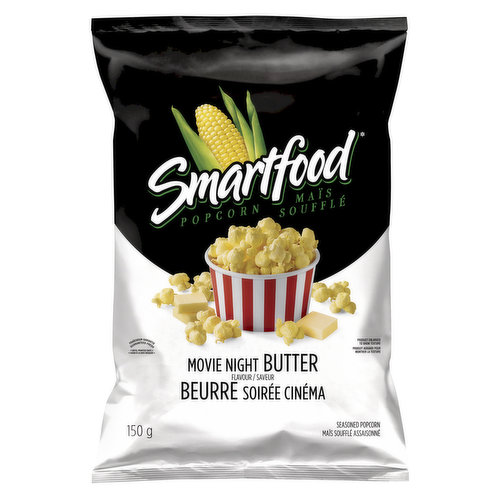 Its the theatre experience anytime, anywhere with Smartfood Movie Night Butter flavour popcorn! Enjoy the rich, buttery flavour of movie theatre popcorn in the comfort of your own home.