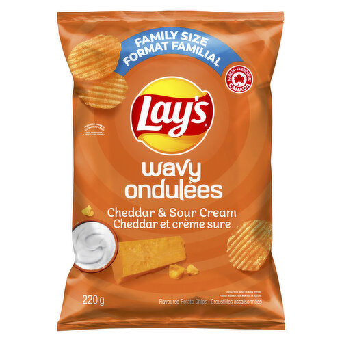 Lays - Potato Chips, Wavy Cheddar & Sour Cream - Family Size