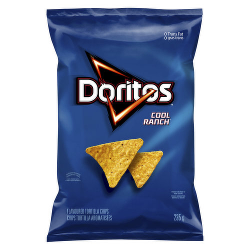 Doritos Cool Ranch flavoured tortilla chips are packed with big, bold flavour. Experience a burst of tanginess with hints of onion, garlic, tomato and spice merging together in a bold creamy, cool ranch blend. And theyre gluten-free!
