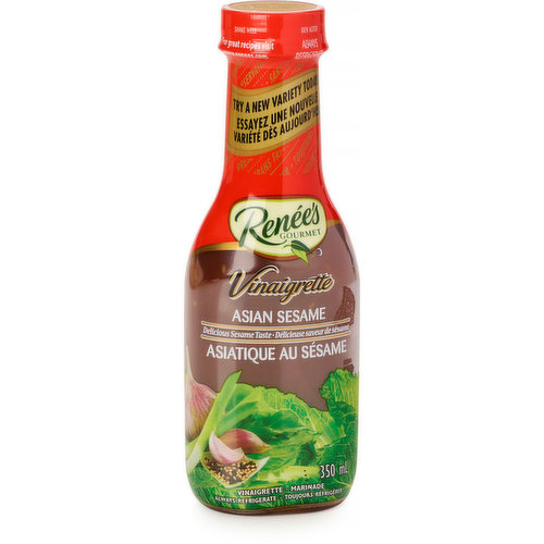 Transform salads and noodles alike with Renee's Asian Sesame Vinaigrette. This exotic blend of sweet and tangy is enhanced with rich sesame notes and a delicate hint of mandarin orange.