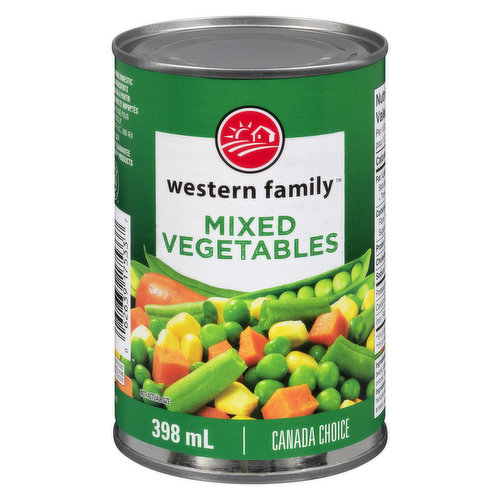 Canned Mixed Vegetables. Corn, Peas and Carrots.