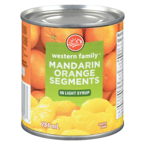 Canned Mandarin Orange Segments in Light Syrup. Source of Vitamin C.