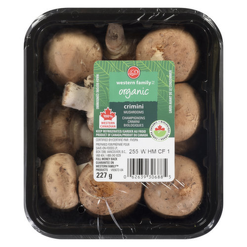 Fresh Organic Crimini Mushrooms.100% Western Canadian