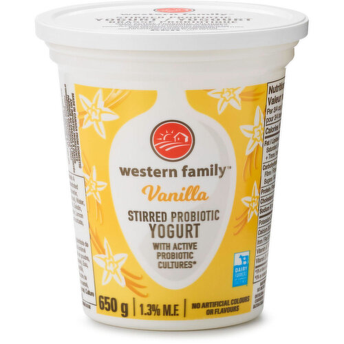 western Family - Stirred Probiotic Yogurt Vanilla, 1.3% M.F.