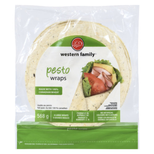 8 large wraps. Made with 100% Canadian wheat. No artificial colors or flavors. 0 trans fat & 0 cholesterol. Resealable bag.