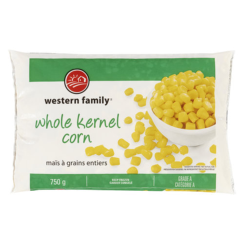 Frozen whole kernel corn. Individually quick frozen. Canada A.