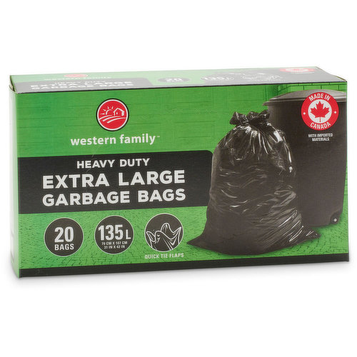 Western Family - Garbage Bags Heavy Duty Tie Flaps Black 135L