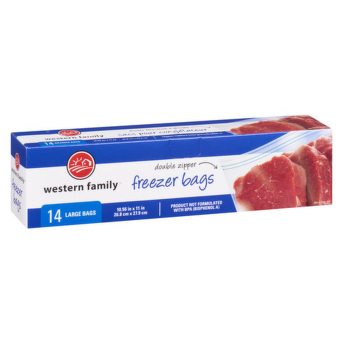 Perfect resealable bag to store your meat or bread items in the freezer. Product not Formulated with BPA, Double Zipper. 14 bags. 10.56inx11in.