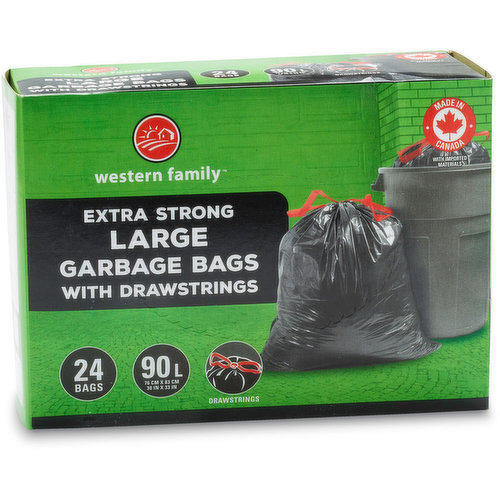 Western Family - Extra Strong Large Black Garbage with Drawstring Bags 74L