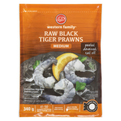 With the classic tiger stripes that define this variety, black tiger prawns have a bold, sweet taste and a firm meaty texture. Simply grill for a few moments until solid white. Remove from heat immediately, serve, and enjoy. Ocean Wise recommended item.